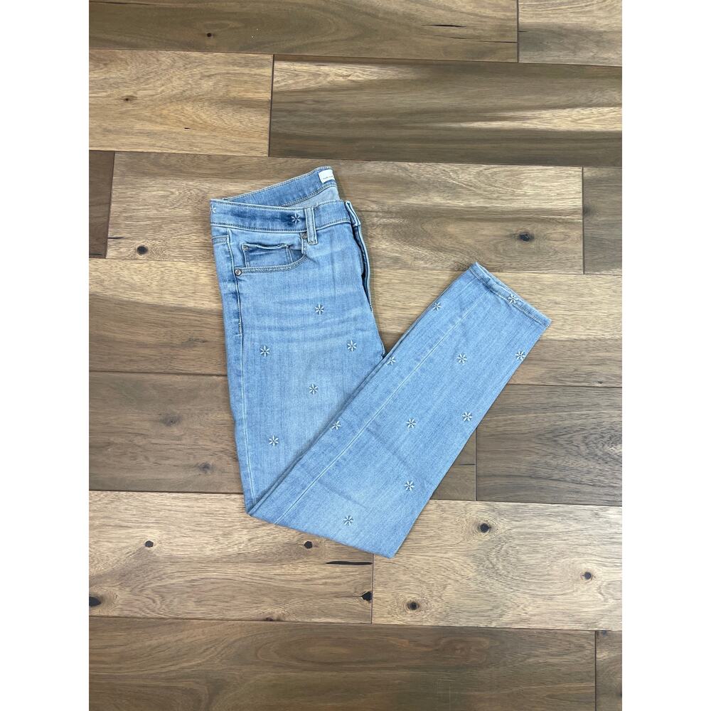 LOFT Embroidered Floral Skinny Jeans Size 8 Stretch Denim Ankle Length